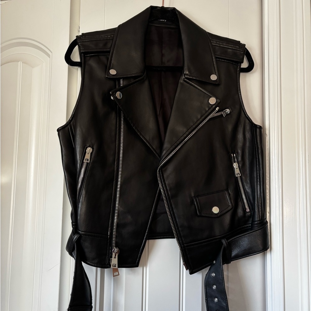 Theory Black Leather Biker Vest